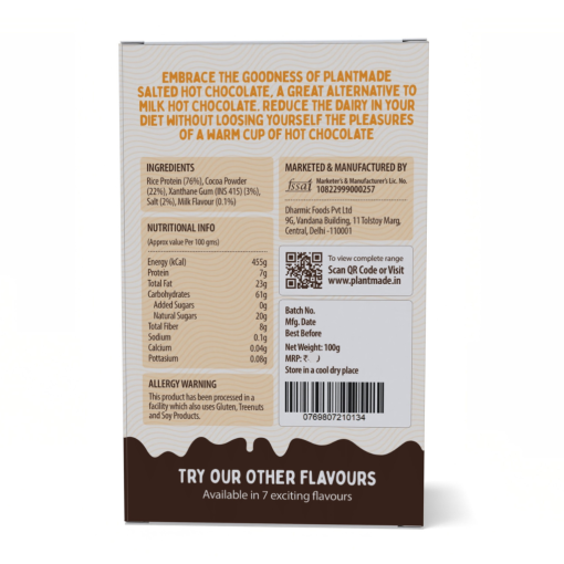 Plantmade Rice Protein Premix – Salted Hot Chocolate Plant-based Milk | Farm Fresh | Chocolatey Drink Pack Of 2 (100g X 2)