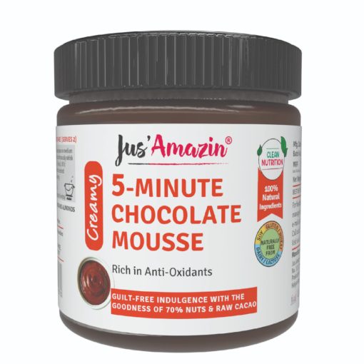 Jus' Amazin 5-minute Chocolate Mousse (200g) | Only 5 Ingredients, 100% Natural | Clean Nutrition | 70% Nuts (almonds & Cashewnuts) | Superfood Raw Cacao | Rich In Anti-oxidants | No Refined Sugar | Zero Additives | Vegan & Dairy Free