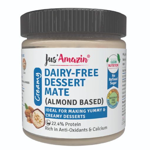 Jus' Amazin Dairy-free Dessert Mate (almond Based), 200g | 22.4% Protein | Sweetened With Jaggery | Clean Nutrition | 80% Amonds | Rich In Anti-oxidants & Calcium | No Refined Sugar | Zero Chemicals | Vegan & Dairy Free | 100% Natural