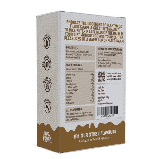 Plantmade Instant Filter Kaapi Coffee Powder: Vegan Rice Protein Premix, Dairy-free, Gluten-free, Zero Sugar Pack Of 1 (100g)