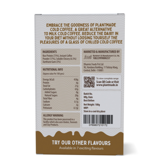 Plantmade Rice Protein Premix - Instant Plain Cold Coffee Plant-based Milk Dairy Free | Gluten Free Pack Of 1 (100g X 1)