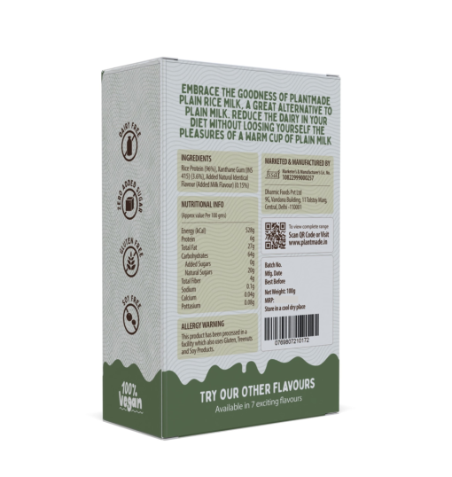 Plantmade Rice Milk Plain Rice Protein Premix Plant-based Milk A Great Alternative To Dairy Milk Dairy Free,pack Of 2 (100g X 2)