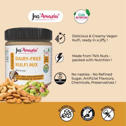 Jus' Amazin Dairy-free Kulfi Mix (200g) | Only 5 Ingredients, 100% Natural | Clean Nutrition | 74% Nuts (cashewnuts, Almonds & Pistachio) | Rich In Iron | No Refined Sugar | Zero Additives | Vegan & Dairy Free