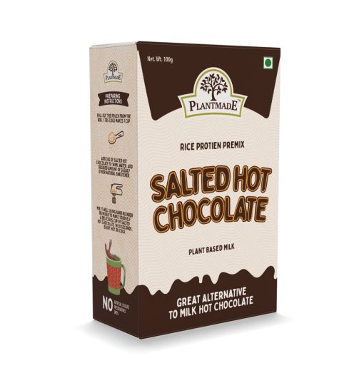 Plantmade Rice Protein Premix - Salted Hot Chocolate Plant-based Milk | Farm Fresh | Chocolatey Drink Pack Of 5 (100g X 5)