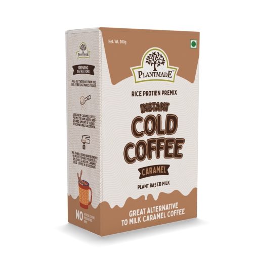 Plantmade Instant Caramel Cold Coffee Powder, Rice Protein Premix, Dairy-free, Gluten-free, Zero Sugar,pack Of 100g (100g X 5)